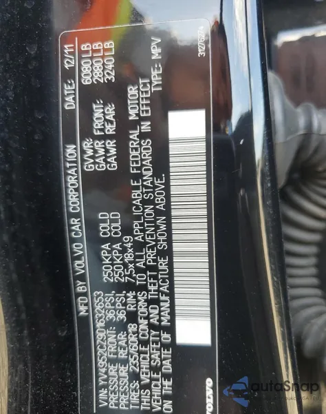 2013 Volvo Xc90 3.2 z USA, uszkodzony, nr VIN YV4952CZ9D1632653